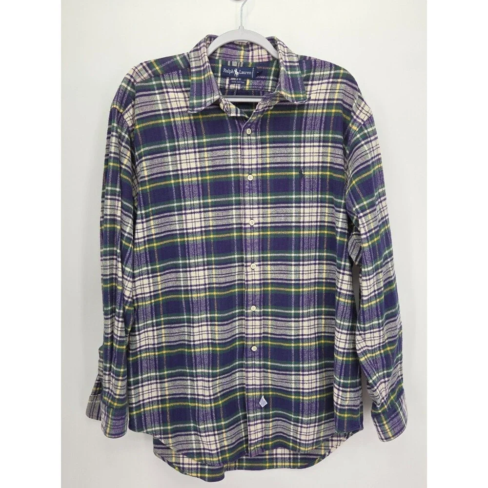 Vintage Polo Ralph Lauren Plaid Flannel Shirt Heavyweight 100% Cotton Large